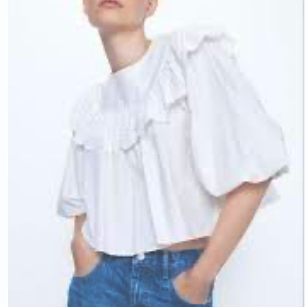 NEW Zara White 💯 Cotton Poplin Top Size M Tall